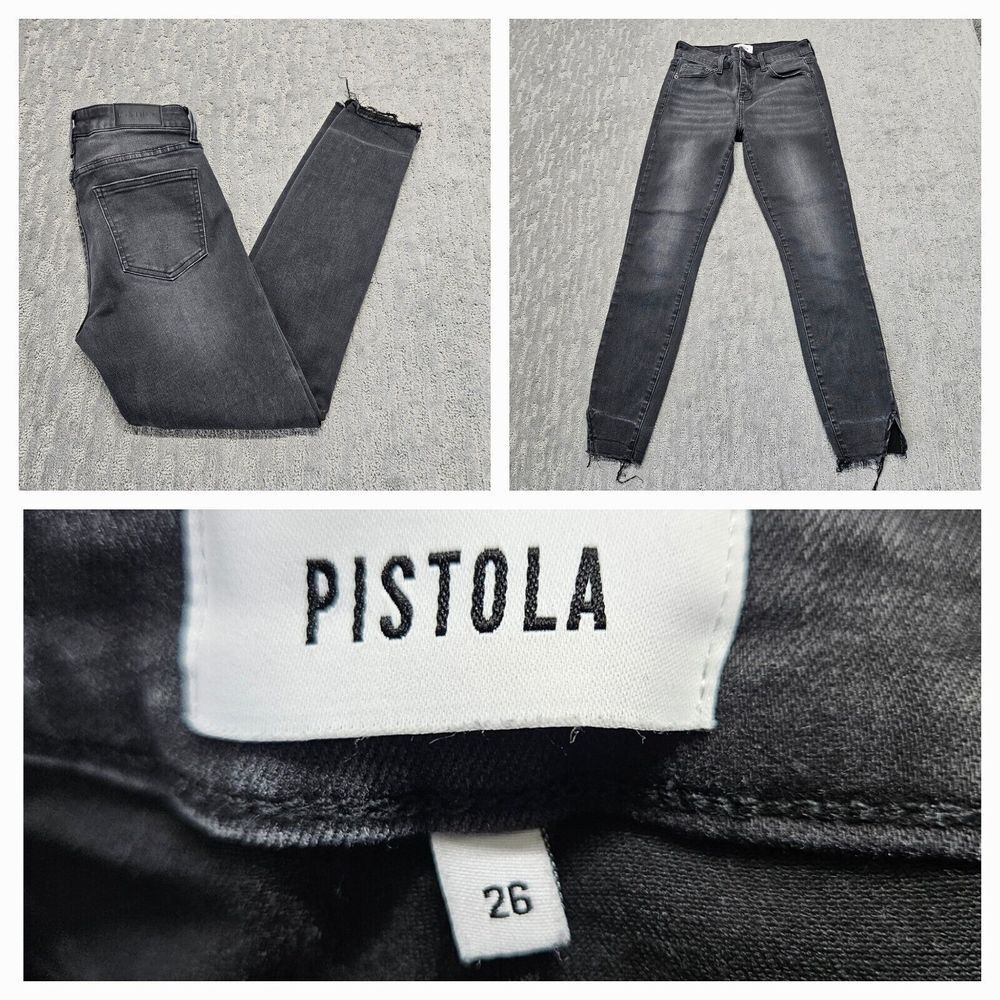 Pistola Jeans Womens 26 Black Denim Skinny Leg‎ Distressed Raw Hem 26x27